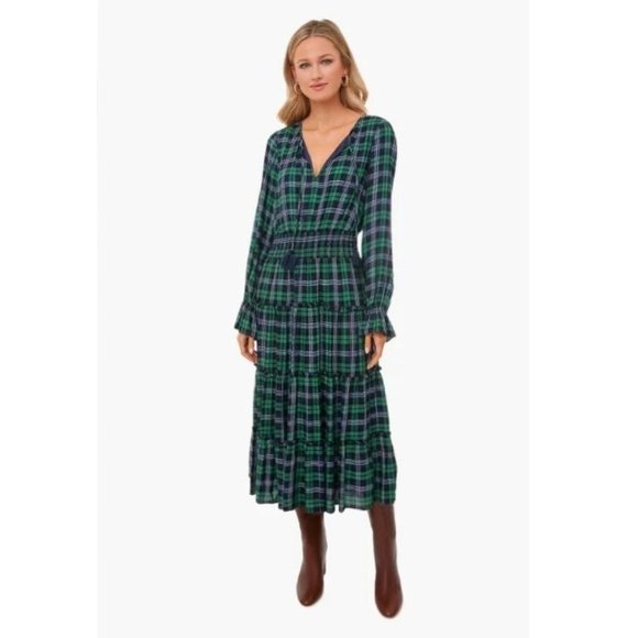 SAIL TO SABLE Blackwatch Plaid Smocked Waist Midi Dress XS - Picture 6 of 6